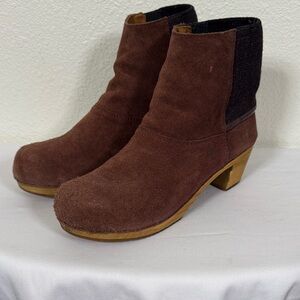 Sanita Burgundy Red/Brown Suede Leather Clog Ankle Boots Size 42